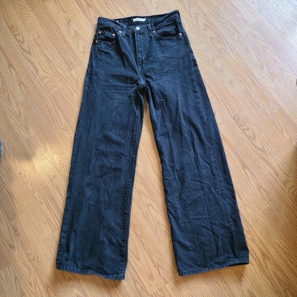 NEW NWOT! LEVI'S RIBCAGE WIDE LEG JEANS 100% COTTON BLACK WASH HIGH RISE sz 28 - Picture 2 of 7